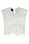 Pinko Crop Top With Openwork Embroidery And Crystals In White