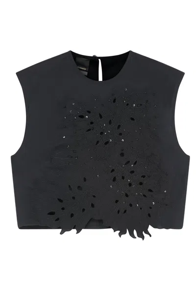 Pinko True Colors Cotton Crop Top In Black