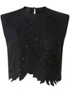 Pinko Crop Top With Openwork Embroidery And Crystals In Black  
