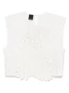 Pinko Crop Top With Openwork Embroidery And Crystals In White
