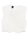 Pinko Crop Top With Openwork Embroidery And Crystals In White