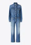 Pinko Button-down Denim Jumpsuit With Classic Pocket Design In Blue