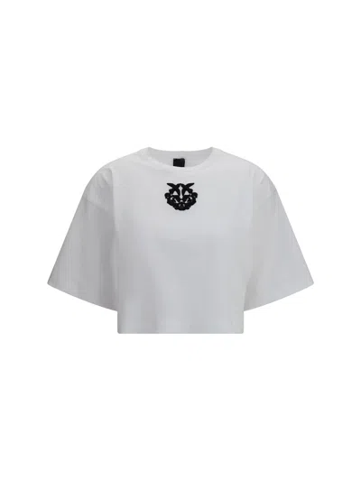 Pinko T-shirt Cropped In Stretch Cotton Jersey With Love Birds Embroidery In White