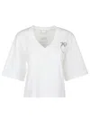 Pinko Graphic Print V-neck Short Sleeve Tops In White