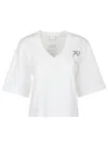 Pinko Graphic Print V-neck Short Sleeve Tops In White