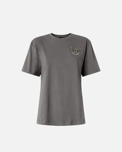 Pinko - T-shirt With Love Birds Jewel Detail - Xs In Grey