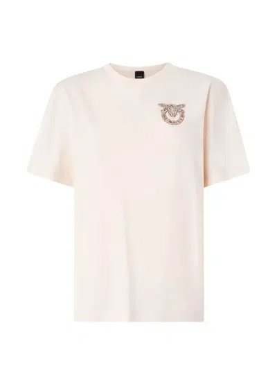 Pinko T-shirt With Love Birds Jewel Detail In Neutral