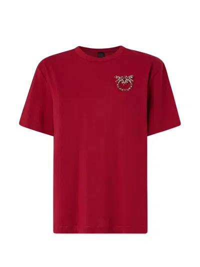 Pinko T-shirt With Love Birds Jewel Detail In Red