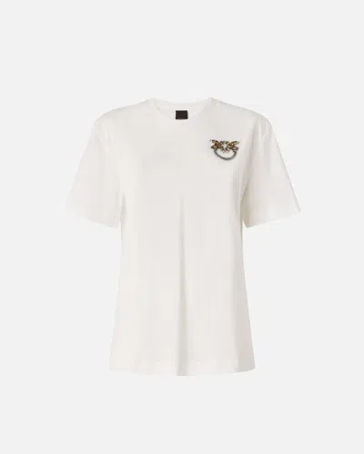 Pinko - T-shirt With Love Birds Jewel Detail - S In White