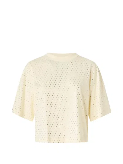 Pinko T-shirt With Rhinestones And Logo In Neutral