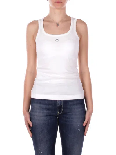 Pinko Calcolatore Cotton Tank Top With Love Birds Logo On The Front In White