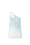 Pinko One-shoulder Satin Top With Lace And Sequins In Clear Blue