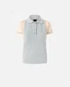 Pinko Tulle And Cotton Polo T-shirt With Mini Logo Embroidery In Mel Grey/nude
