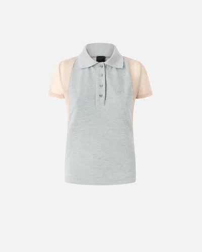 Pinko Tulle And Cotton Polo T-shirt With Mini Logo Embroidery In Mel Grey/nude