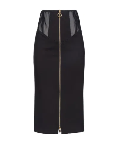 Pinko Tulle-inserts Zip-up Midi Skirt In Black