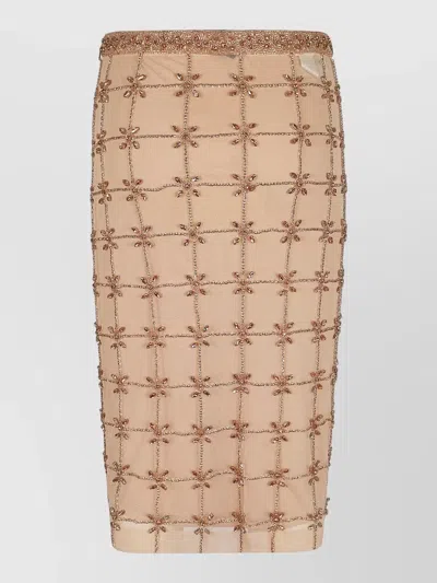 Pinko Elegant Midi Skirt With Geometric Embroidery In Brown