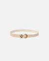 Shop Pinko Tumbled Leather Belt With Love Birds Detail In Beige-gris Fumée-or Antique