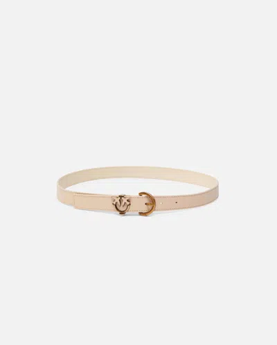 Pinko Ceinture En Cuir Foulonné Avec Détail Love Birds 2,5 Cm In White+white-antique Gold