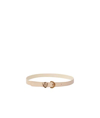 Pinko Tumbled Leather Belt With Love Birds Detail In Nude