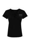 Pinko Turbato T-shirt With Jewel Embroidery In Cotton In Nero Limousine