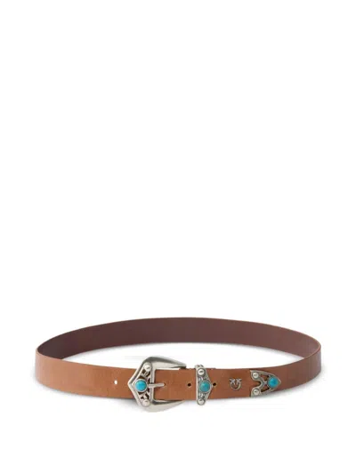 Pinko Turquoise Triptych Belt In Brown Leather  In Neutral