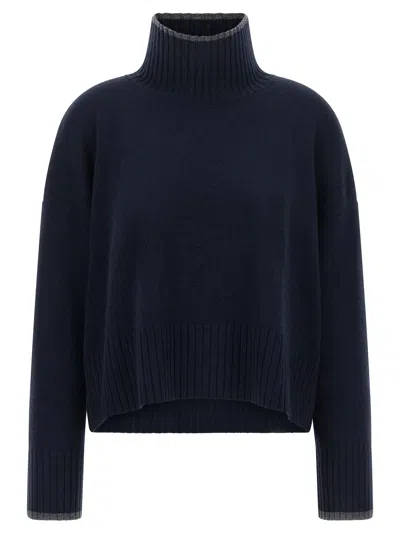 Pinko High Neck Cropped Sweater Long Sleeves Ribbed In Blue