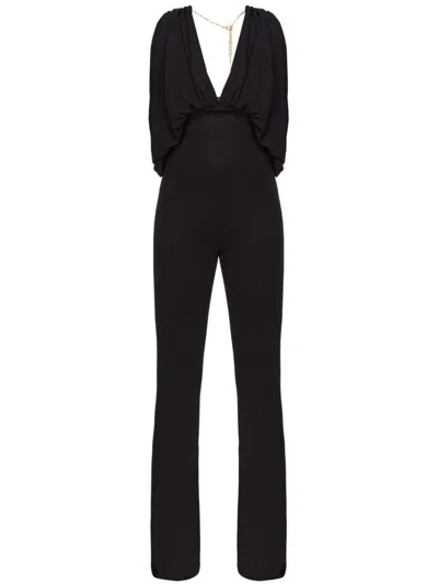 Pinko Chain Draped-bodice Jumpsuit In Nero