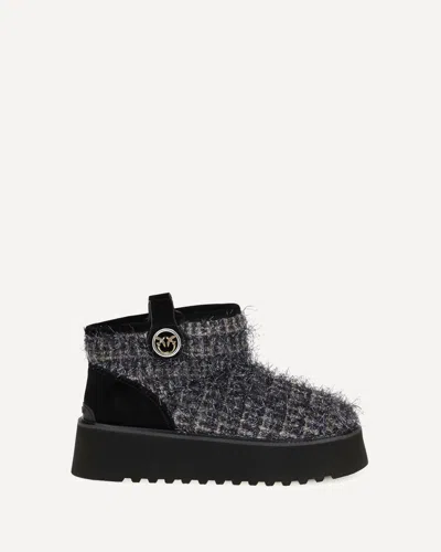 Pinko Tweed And Lurex Ankle Boots In Black
