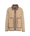Pinko Tweed Blouson Jacket With Leatherette Details And Zip In Brown