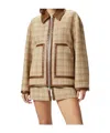 Pinko Tweed Blouson Jacket With Leatherette Details And Zip In Brown