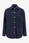 Pinko Textured Dark Blue Jacket With Patch Pockets And Golden Buttons In Blue