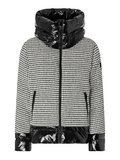Pinko Cropped Houndstooth Tweed Jacket With Glossy Quilted Detailing In Multi