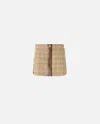 Pinko Tweed Miniskirt With Leatherette Profiles And Zip In Beige/grey/silver