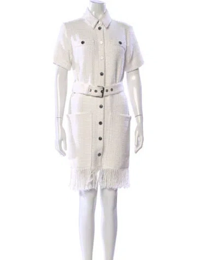 Pre-owned Pinko Tweed Pattern Knee-length Dress In White