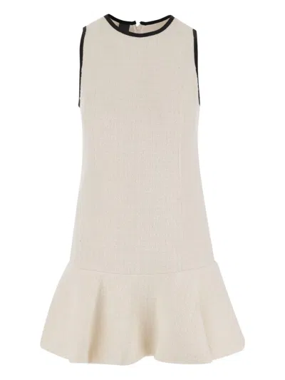 Pinko Tweed Short Dress Flared Hem In Neutral