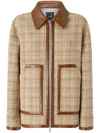 Pinko Tweed Blouson Jacket With Leatherette Details And Zip In Neutrals
