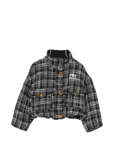 Pinko Kids' Tweed-check Logo-embroidered Jacket In Black