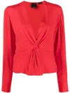 Pinko Twist-detail Long-sleeved Blouse In Red