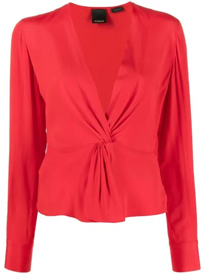 Pinko Twist-detail Long-sleeved Blouse In Red