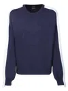 Shop Pinko Two-tone Blue Sweater With Embossed Logo Detail