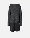 Pinko Bimaterial Dress With Wool Blend Sweater In Grey/black/white