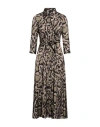 Pinko Uniqueness Woman Midi Dress Khaki Size 2 Polyester In Beige