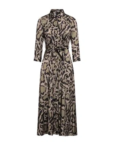 Pinko Uniqueness Woman Midi Dress Khaki Size 2 Polyester In Beige