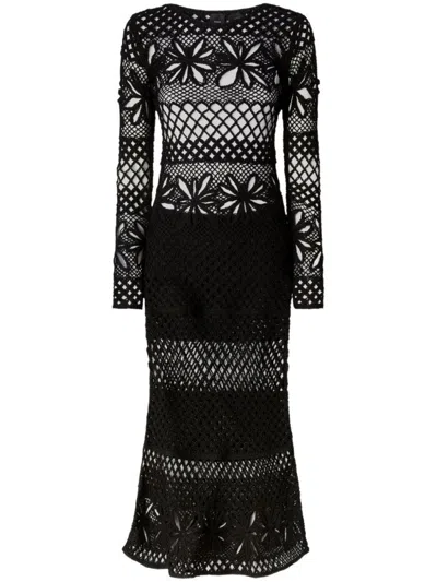 PINKO UNLINED BLACK MESH DRESS WITH LONG SLEEVES