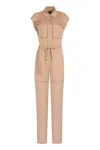 Pinko Semi-sheer Panelled Sleeveless Jumpsuit In Camel
