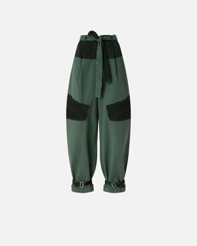 Pinko Utility Trousers With Contrasting Inserts In Green