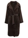 Pinko Brown Coat With Shawl Revers And Belt In Ecofur Woman In Brown