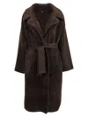 Pinko Brown Coat With Shawl Revers And Belt In Ecofur Woman