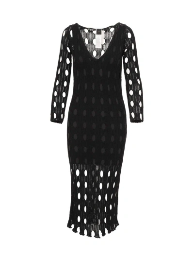 Pinko Long Perforated Dress In Black