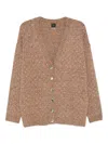 Pinko Bouclé Fabric Cardigan With Rhinestones In Brown
